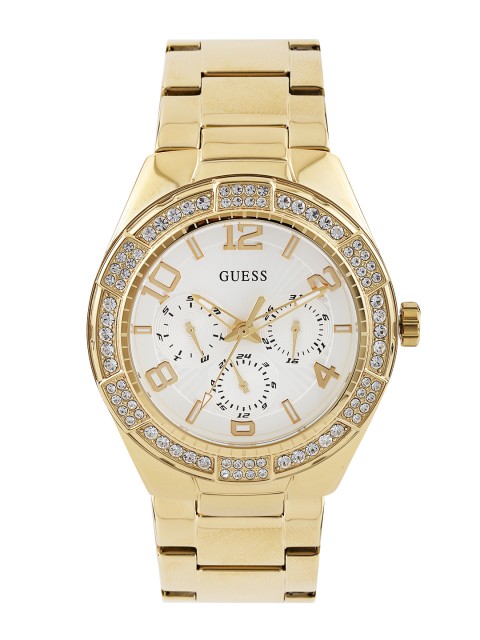 

GUESS Women Off-White Stone-Studded Dial Watch W0729L2