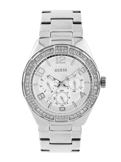 

GUESS Women Silver-Toned Stone-Studded Dial Watch W0729L1