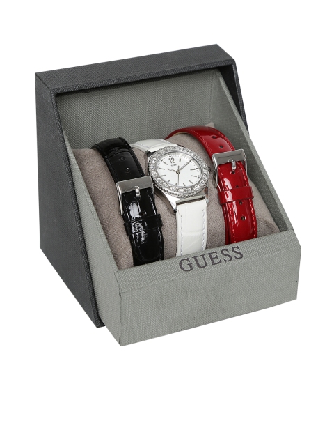 

GUESS Women Silver-Toned Stone-Studded Dial Watch with Extra Straps W0092L1