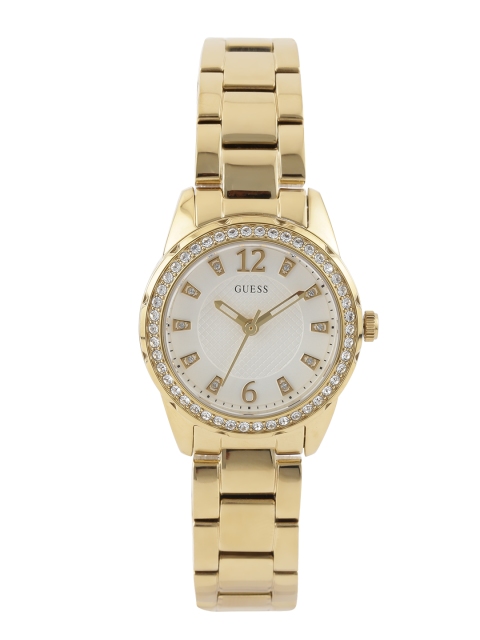 

GUESS Women Off-White Stone-Studded Dial Watch W0445L2