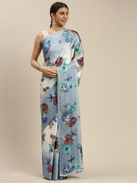 

Mitera Grey & White Floral Printed Saree