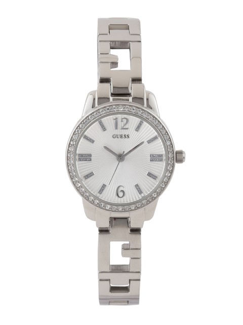 

GUESS Women Silver-Toned Stone-Studded Dial Watch W0568L1