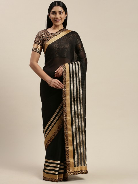 

Mitera Black Solid Poly Chiffon Saree