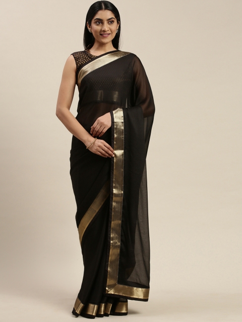 

Mitera Black Solid Poly Chiffon Saree