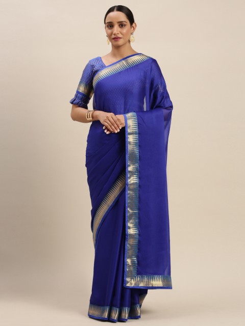 

Mitera Blue Solid Poly Chiffon Saree
