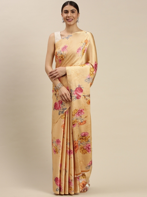 

Mitera Beige & Pink Floral Printed Saree