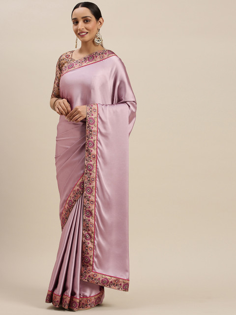 

Mitera Mauve & Beige Solid Saree