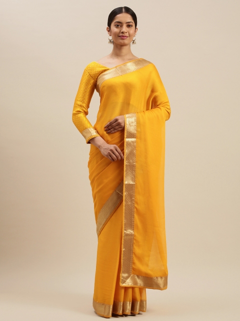

Mitera Yellow & Gold-Toned Solid Saree