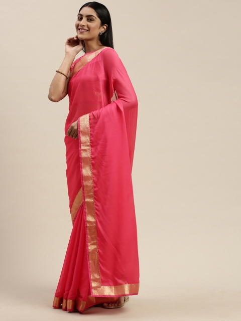 

Mitera Pink Solid Poly Chiffon Saree