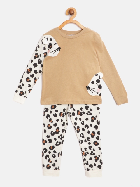 

Marks & Spencer Boys Beige & White Leopard Patterned Pure Cotton Night Suit
