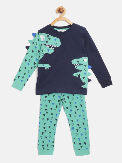 

Marks & Spencer Boys Navy Blue & Sea Green Dinosaur Patterned Pure Cotton Night Suit