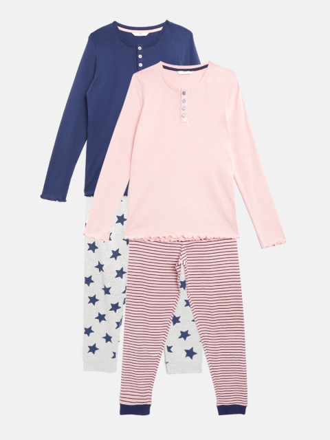 

Marks & Spencer Girls Pack of 2 Pure Cotton Printed Sustainable Night Suits, Pink