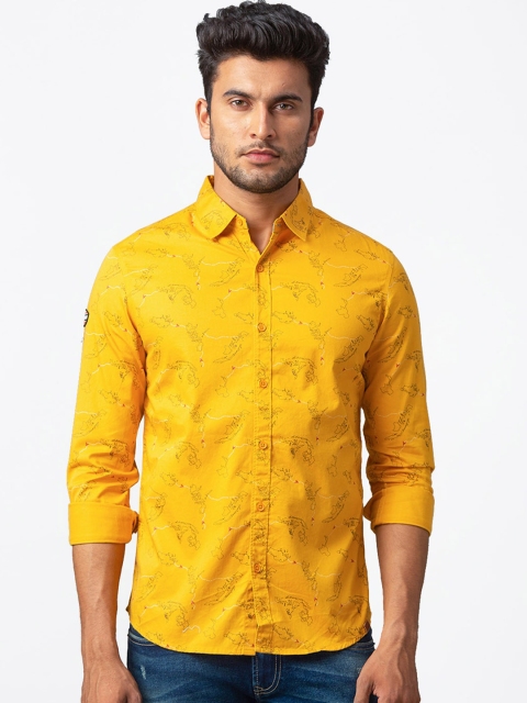 

SPYKAR Men Yellow Slim Fit Printed Casual Shirt