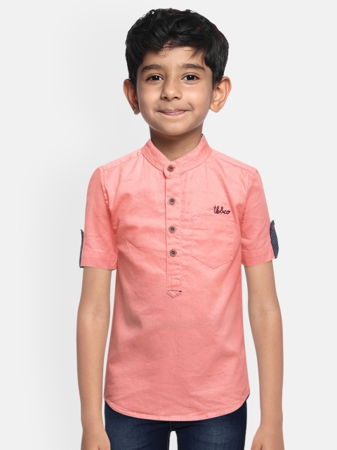 

TONYBOY Boys Pink Regular Fit Solid Pure Cotton Casual Shirt