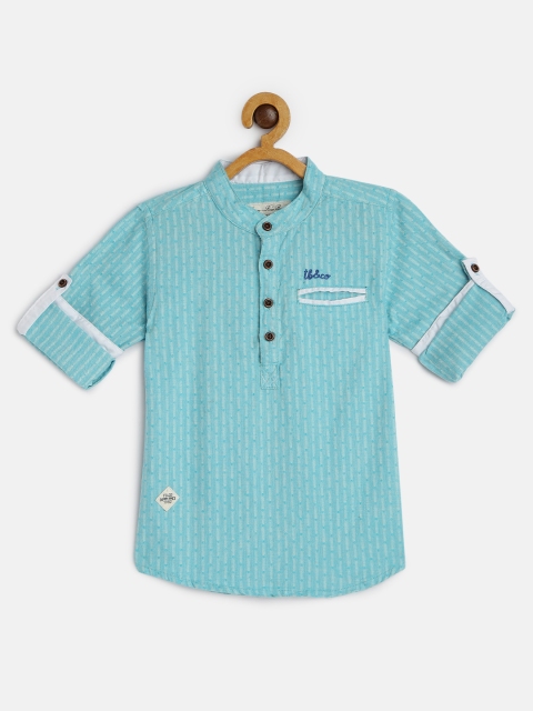

Tonyboy Boys Turquoise Blue Self-Striped Pure Cotton Kurta