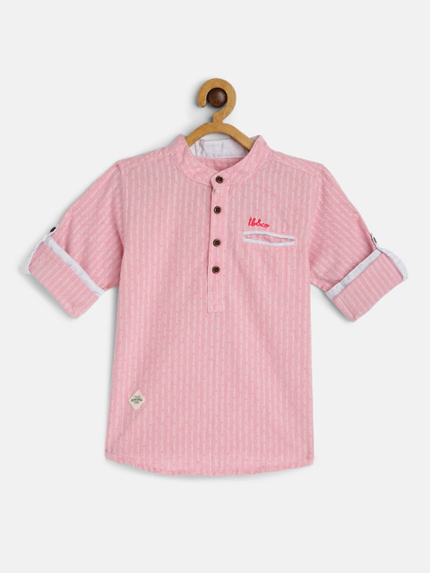 

Tonyboy Boys Pink Self-Striped Pure Cotton Kurta