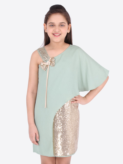 

CUTECUMBER Girls Green Colourblocked Sheath Dress