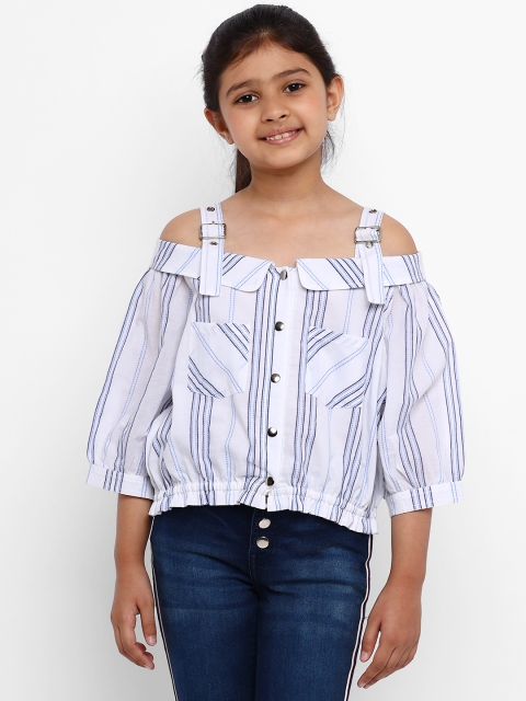 

Nauti nati white striped pure cotton bardot top
