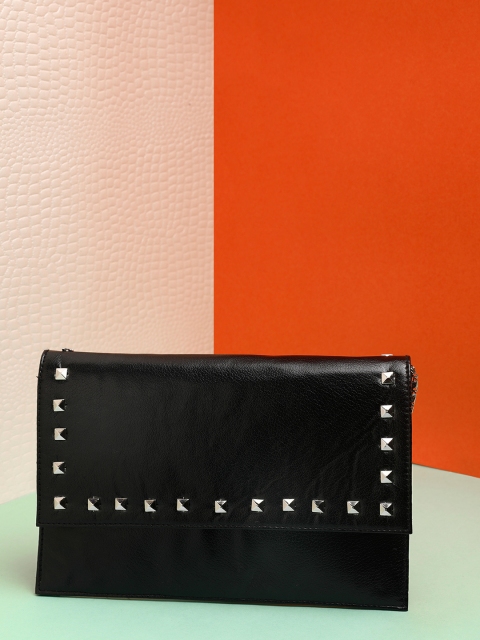 

STREET 9 Black & Silver-Toned Embellished Purse Clutch