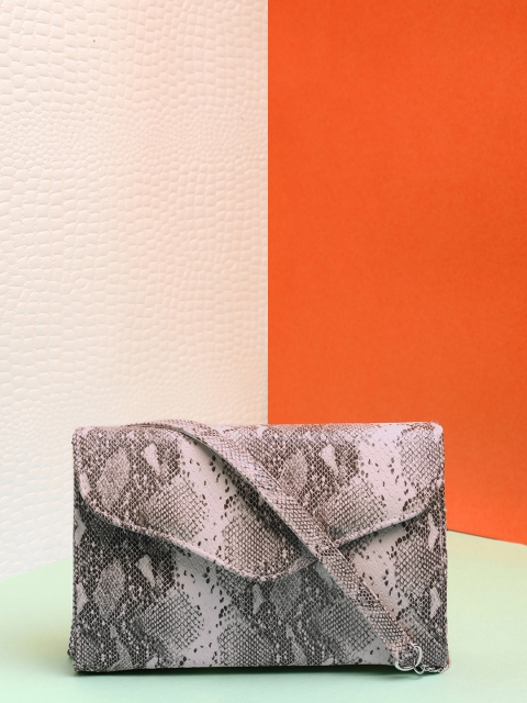 

STREET 9 Pink & Grey Snake-Skin Textured Envelope Clutch