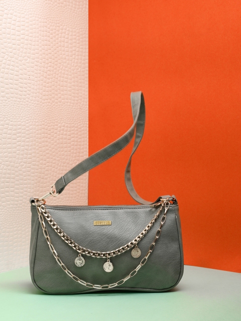 

STREET 9 Green & Gold-Toned Solid Chianed Up Clutch