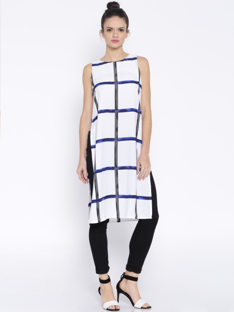 

Tokyo Talkies White Checked Polyester Maxi Top
