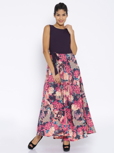 

Tokyo Talkies Purple & Pink Floral Print Polyester Maxi Dress