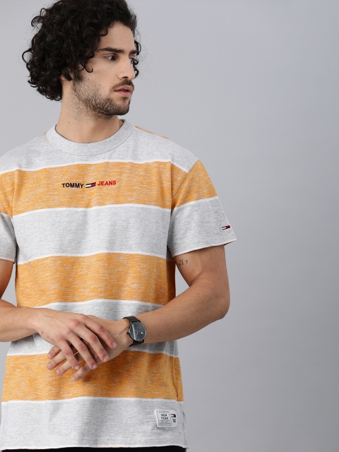 

Tommy Hilfiger Men Grey & Orange Striped Round Neck T-shirt