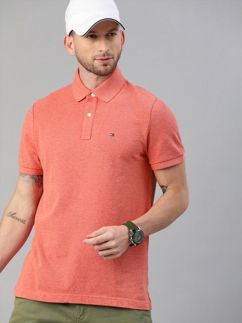 

Tommy Hilfiger Men Coral Red Solid Polo Collar T-shirt