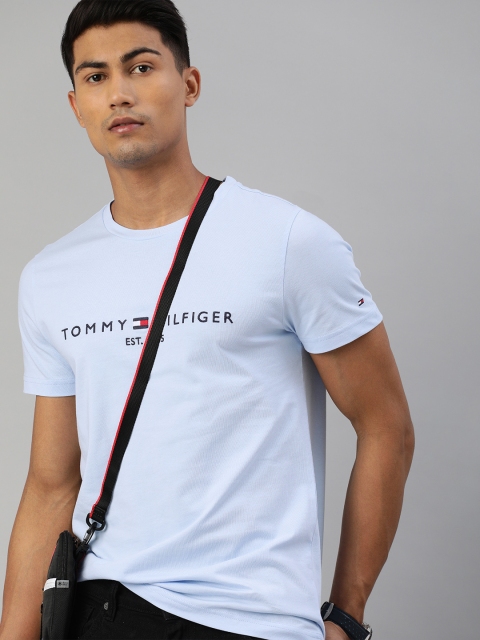 

Tommy Hilfiger Men Blue Solid Round Neck Organic Cotton T-shirt with Logo