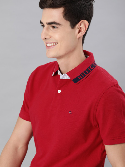 

Tommy Hilfiger Men Red Solid ED RUGBY Polo Collar Pure Cotton T-shirt