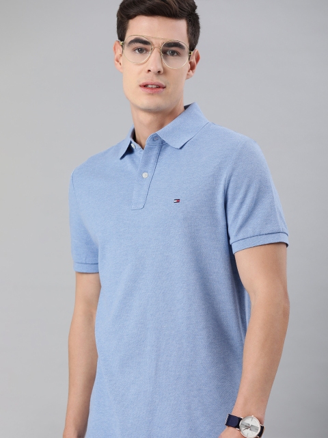 

Tommy Hilfiger Men Blue Solid IVY Polo Collar Pure Cotton Polo T-shirt