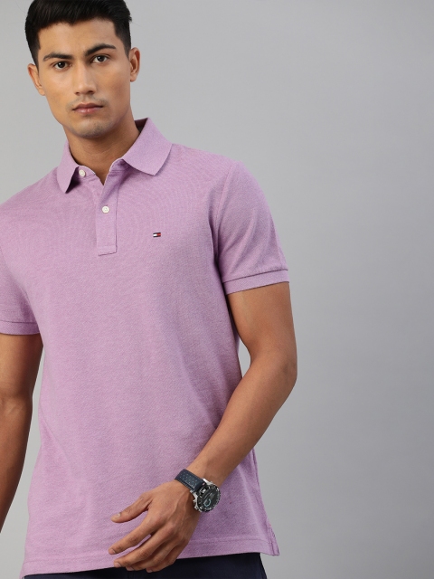 

Tommy Hilfiger Men Lavender Solid Polo Collar T-shirt