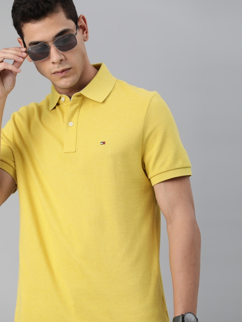 

Tommy Hilfiger Men Mustard Yellow Solid Polo Collar T-shirt