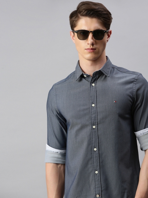 

Tommy Hilfiger Men Navy Blue & Black Slim Fit Self Design Casual Shirt