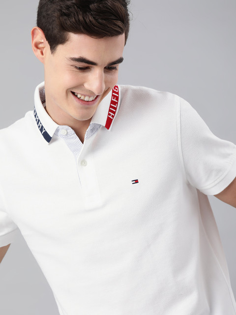 

Tommy Hilfiger Men White Solid ED RUGBY Polo Collar Pure Cotton T-shirt