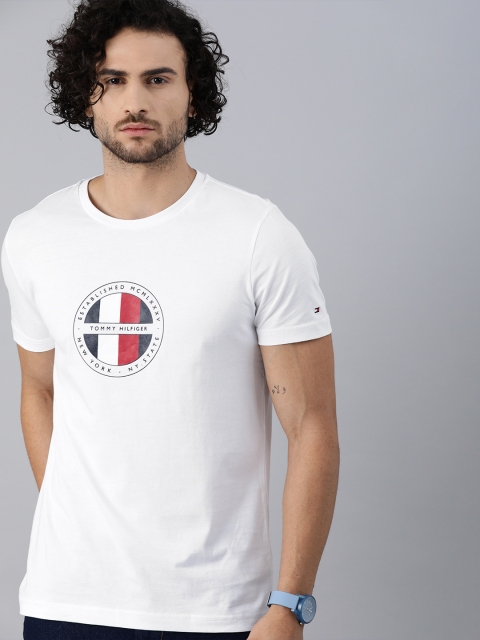 

Tommy Hilfiger Men White Printed Round Neck Pure Cotton T-shirt