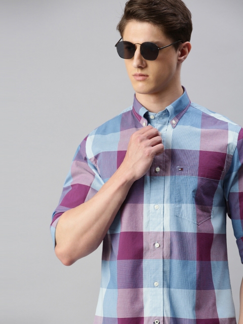 

Tommy Hilfiger Men Blue & Purple Regular Fit Checked Casual Shirt