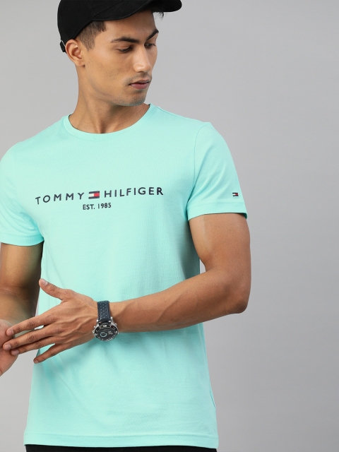 

Tommy Hilfiger Men Sea Green Embroidered Round Neck Organic Cotton T-shirt