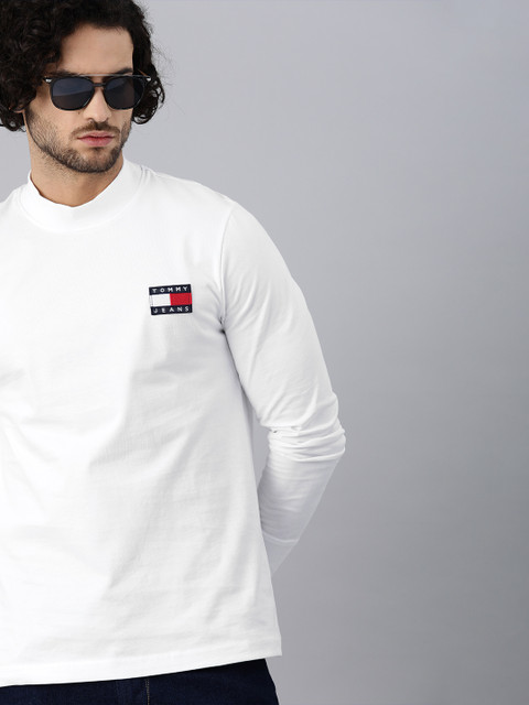 

Tommy Hilfiger Men White Solid Round Neck T-shirt with Applique