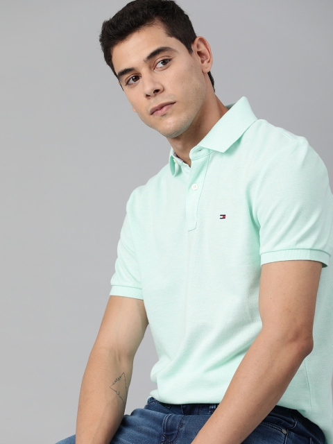 

Tommy Hilfiger Men Sea Green Solid Polo Collar T-shirt