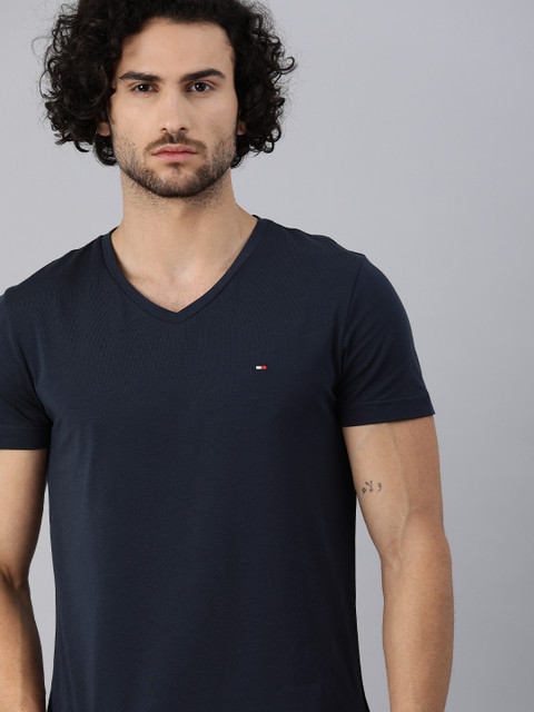 

Tommy Hilfiger Men Navy Blue Solid V-Neck T-shirt