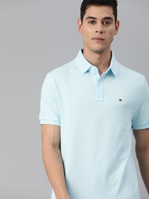 

Tommy Hilfiger Men Turquoise Blue Solid Polo Collar T-shirt