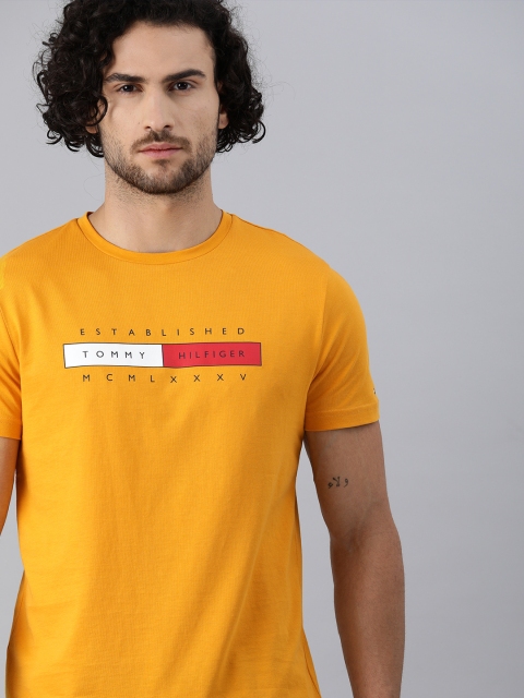 

Tommy Hilfiger Men Yellow Printed Round Neck Pure Cotton T-shirt