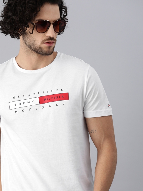 

Tommy Hilfiger Men White Printed Round Neck Pure Cotton T-shirt