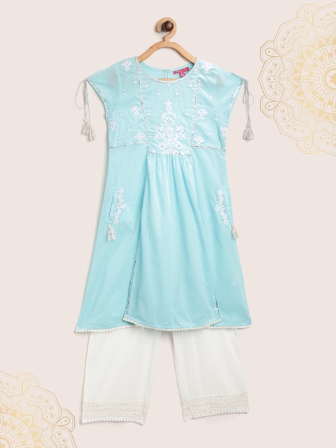 

Biba Girls Blue & White Embroidered A-line Kurta with Palazzos