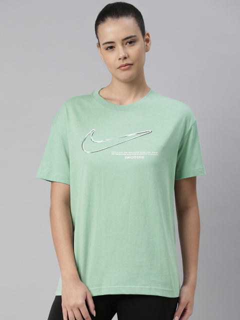 

Nike Women Sea Green Printed AS W NSW BOY SWOOSH Round Neck T-shirt