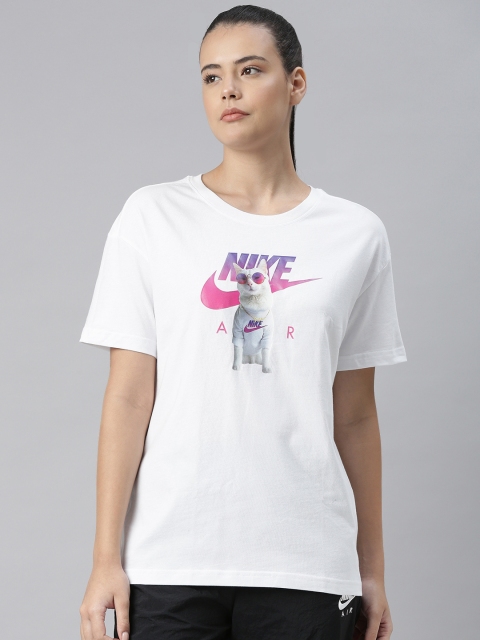 

Nike Women White Printed Round Neck T-shirt