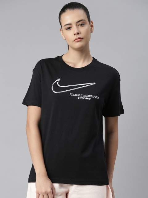 

Nike Black & White Brand Logo Printed Pure Cotton Regular Top
