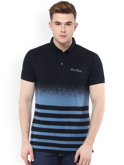 

Avoir Envie Navy Striped Slim Fit Polo T-shirt, Navy blue